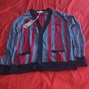 Brooklyn Industries Red and Gray Striped Cardigan